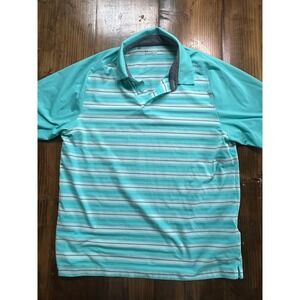 Under Armour Heatgear Golf Polo Shirt Teal Stripe Mens Large Loose Fit